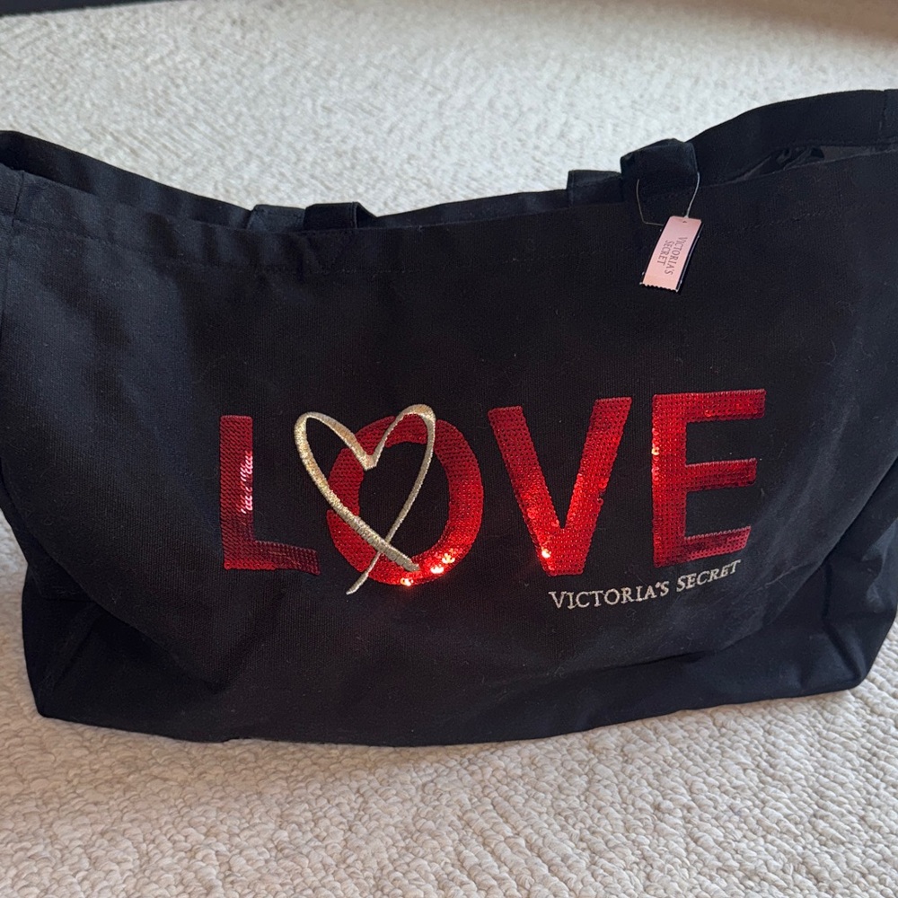Victoria's Secret Black Tote with Red and Silver Accents